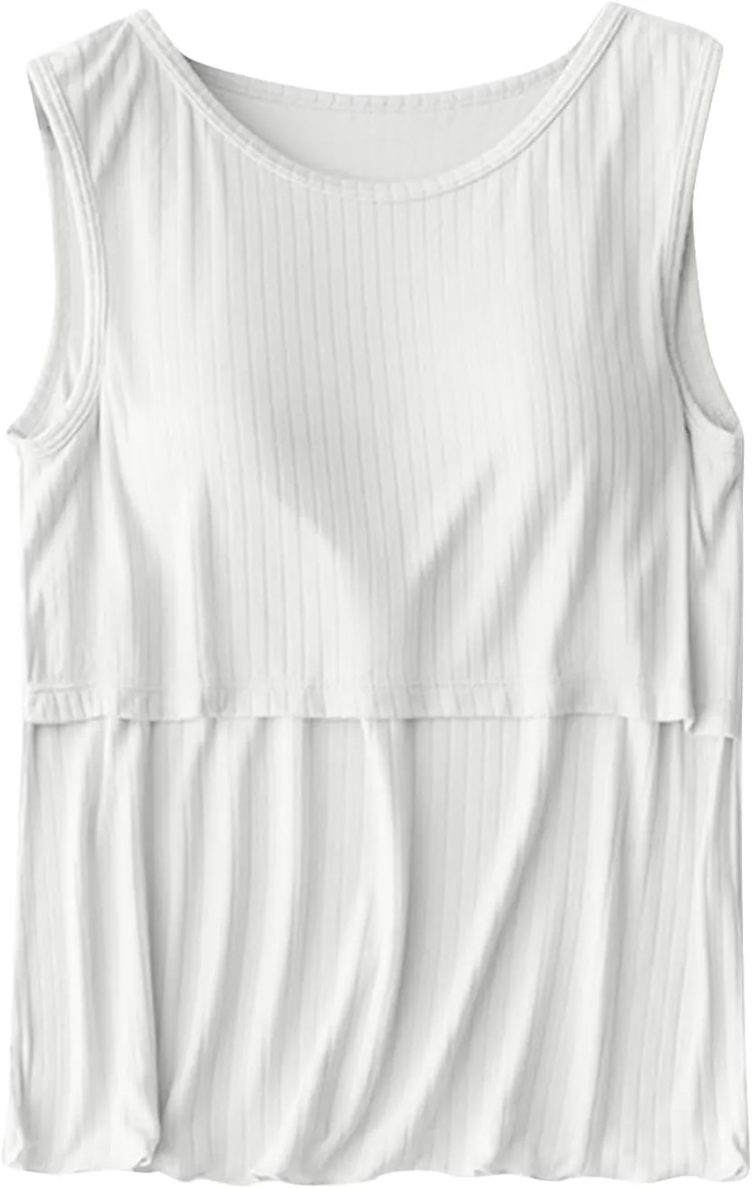 HGps8w Women's Summer Maternity Nursing Tank Tops Sleeveless Comfy Cotton Breastfeeding Shirts Double Layer Pregnancy Clothes