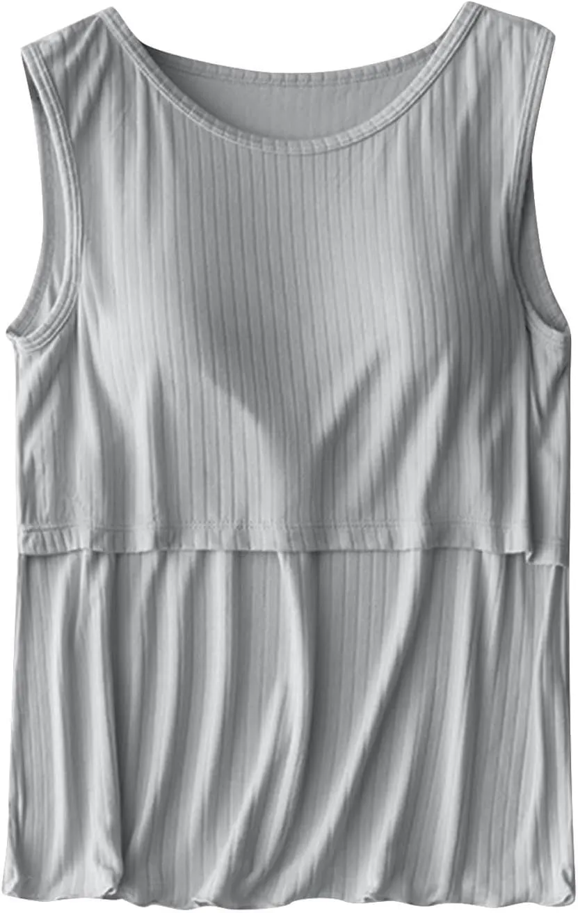 HGps8w Women's Summer Maternity Nursing Tank Tops Sleeveless Comfy Cotton Breastfeeding Shirts Double Layer Pregnancy Clothes