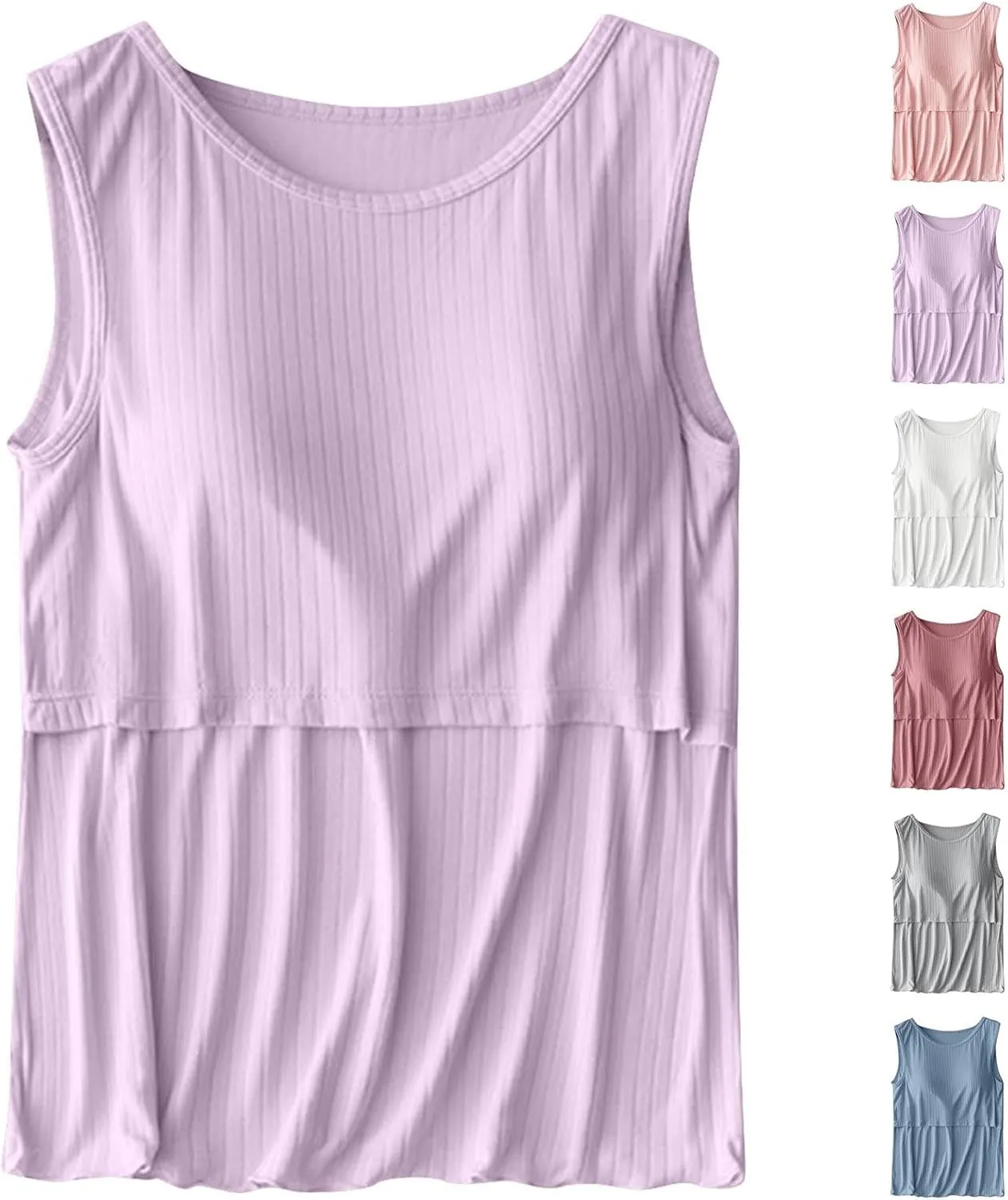 HGps8w Women's Summer Maternity Nursing Tank Tops Sleeveless Comfy Cotton Breastfeeding Shirts Double Layer Pregnancy Clothes