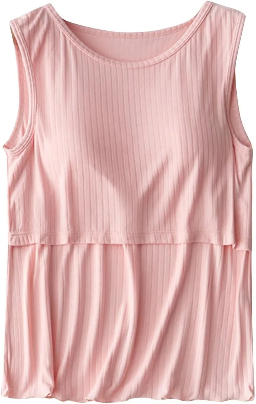 HGps8w Women's Summer Maternity Nursing Tank Tops Sleeveless Comfy Cotton Breastfeeding Shirts Double Layer Pregnancy Clothes