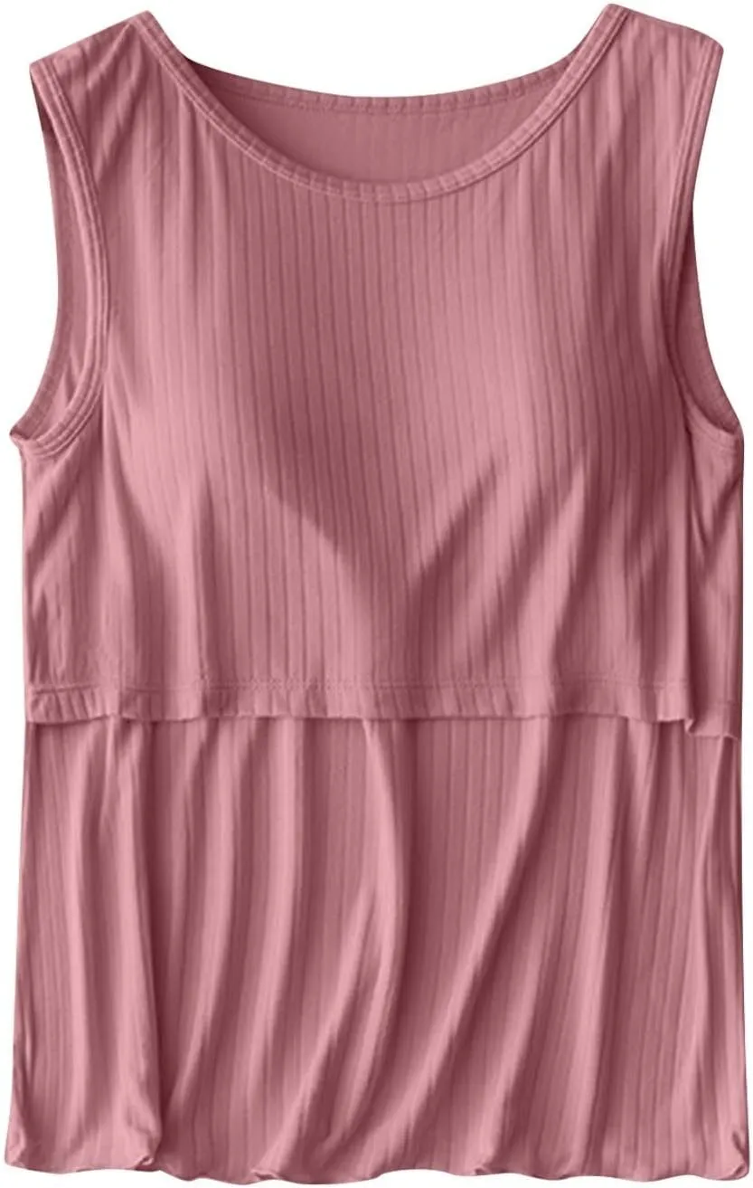 HGps8w Women's Summer Maternity Nursing Tank Tops Sleeveless Comfy Cotton Breastfeeding Shirts Double Layer Pregnancy Clothes