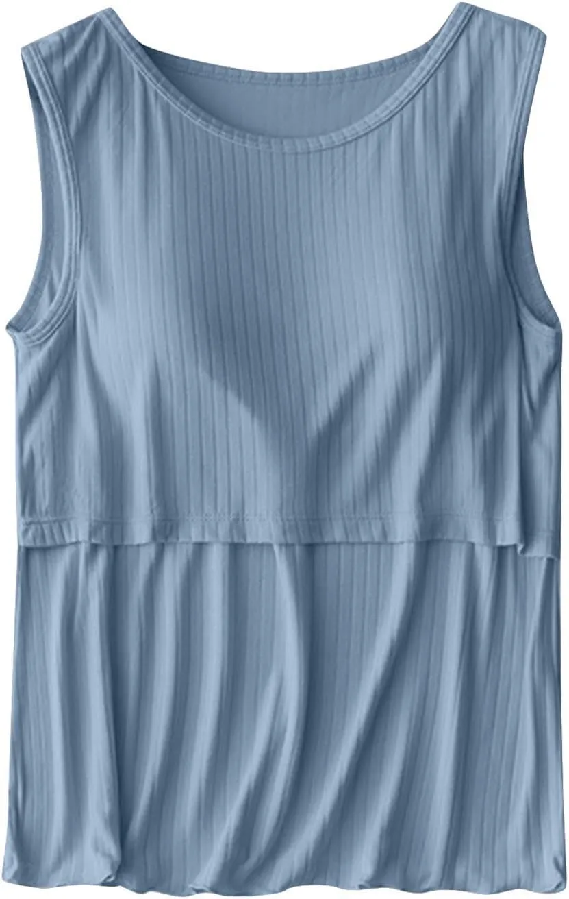 HGps8w Women's Summer Maternity Nursing Tank Tops Sleeveless Comfy Cotton Breastfeeding Shirts Double Layer Pregnancy Clothes
