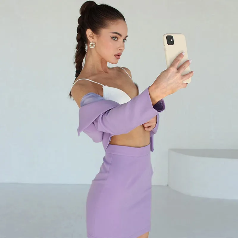 Ivyshape | Cropped Blazer And Skirt Set