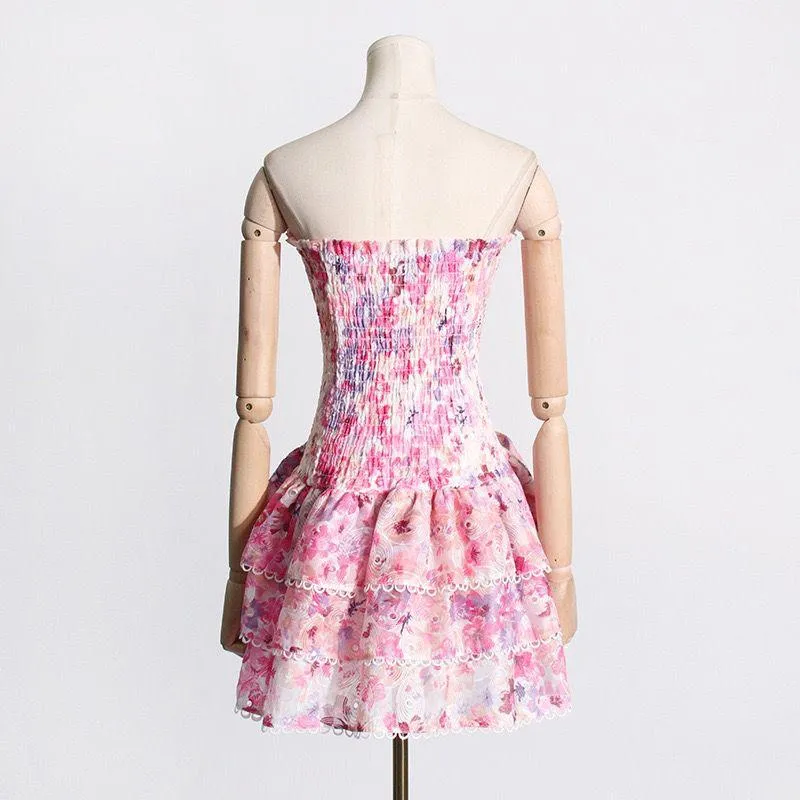 Jessica Bara Penelope Printed Strapless Ruffle Mini Dress
