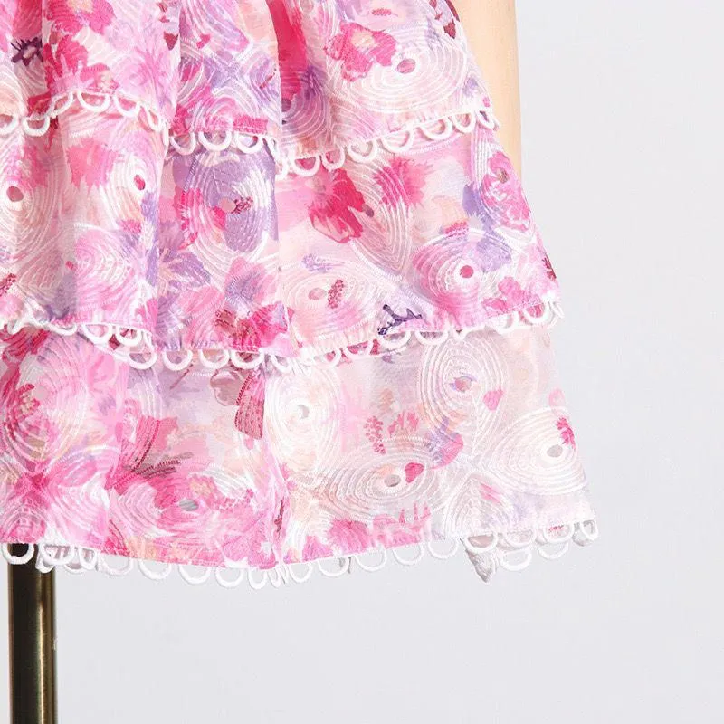 Jessica Bara Penelope Printed Strapless Ruffle Mini Dress