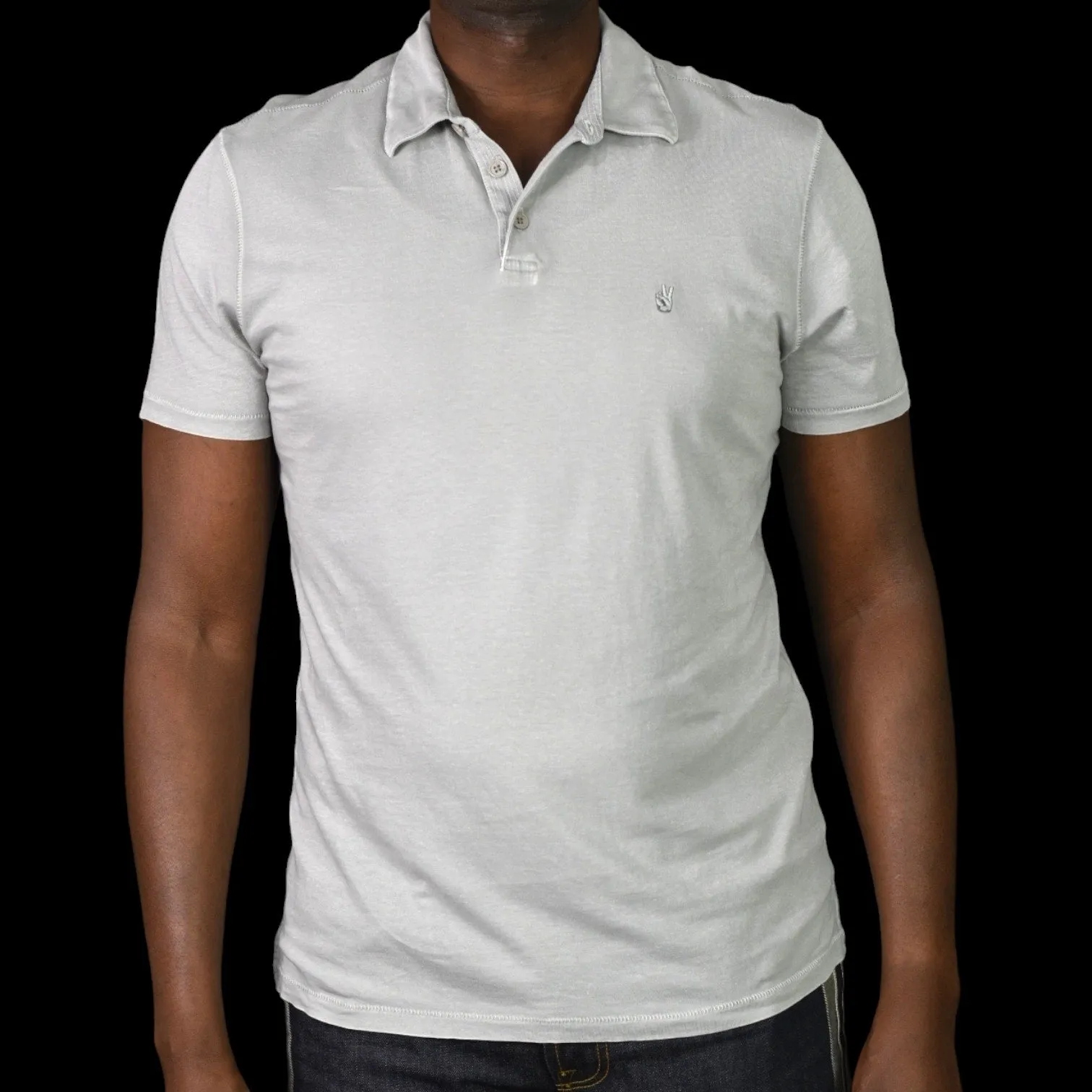 John Varvatos Victor Peace Polo Shirt Gray Slim Fit Short Sleeves Cotton Size Medium