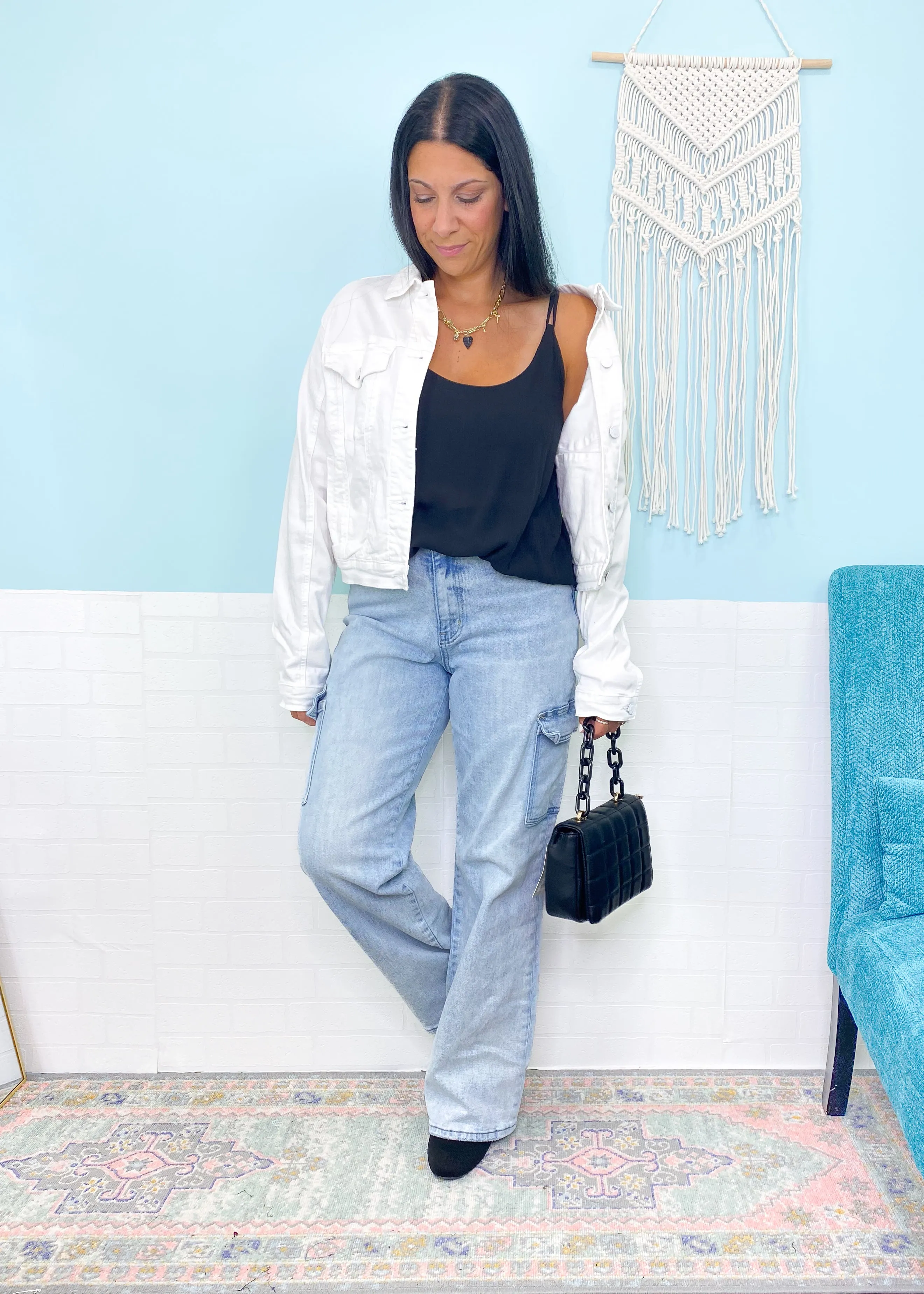 'Jules' White Stretch Denim Jean Jacket