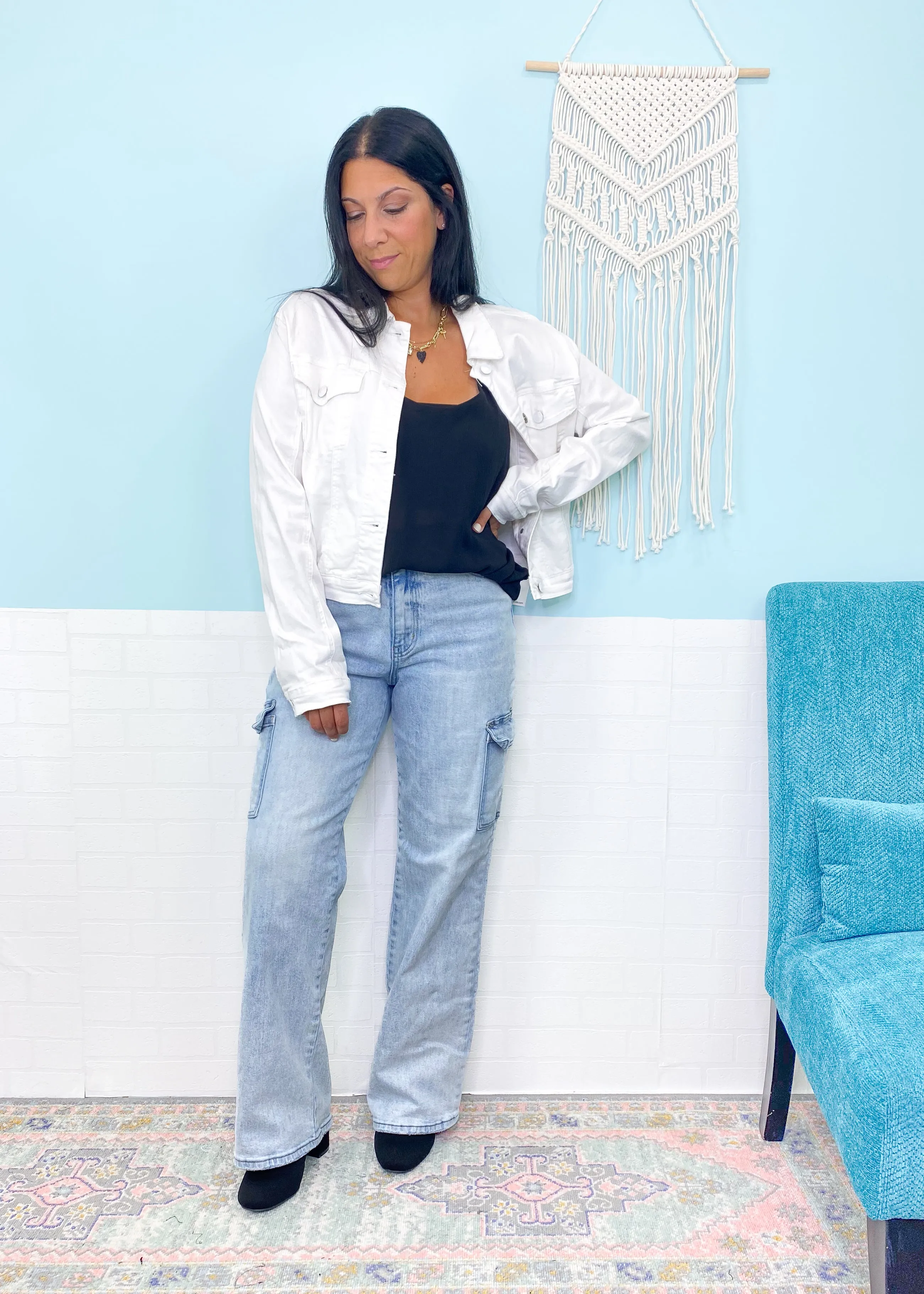 'Jules' White Stretch Denim Jean Jacket