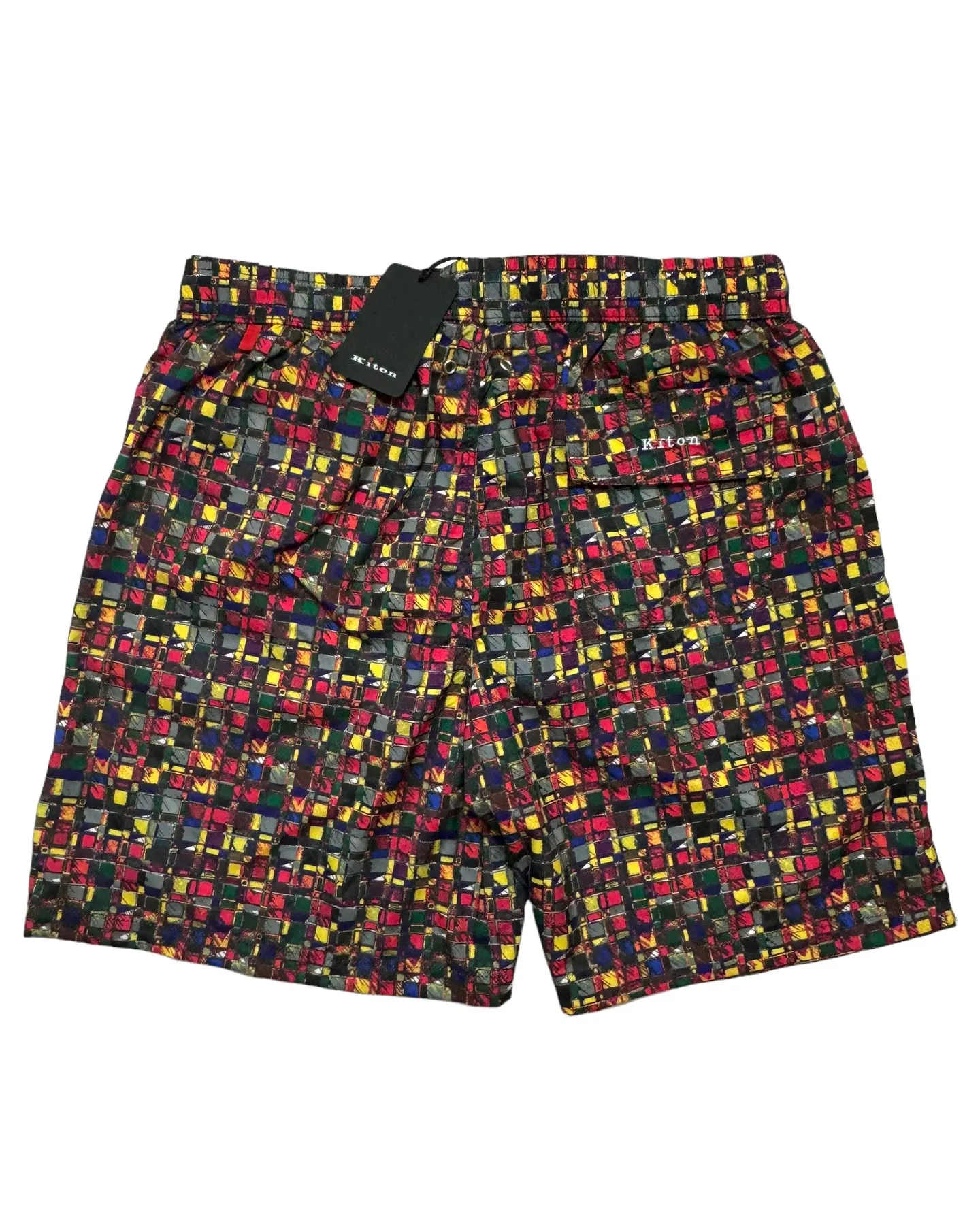 Kiton Swim Shorts L Pink Dark Green Yellow Design - Men Swimwear