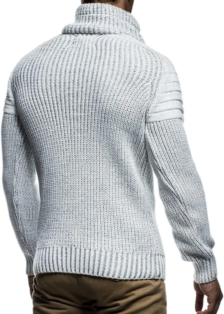 Leif Nelson Men’s Knitted Pullover | Long-sleeved slim fit Knitwear | Biker-Style sweatshirt with shawl collar for Men