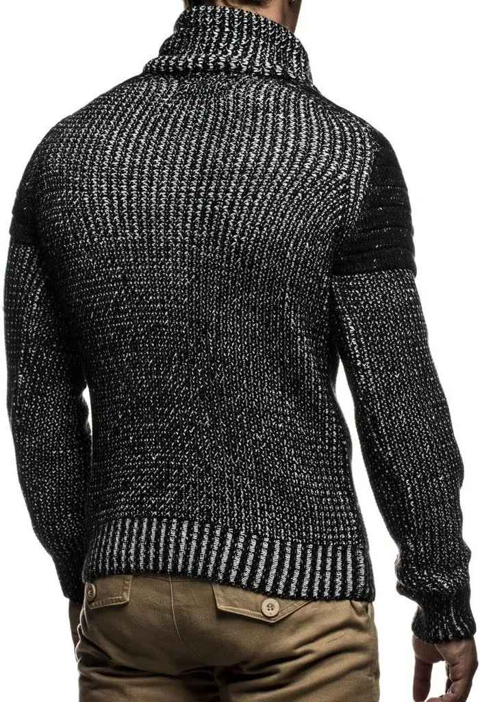 Leif Nelson Men’s Knitted Pullover | Long-sleeved slim fit Knitwear | Biker-Style sweatshirt with shawl collar for Men