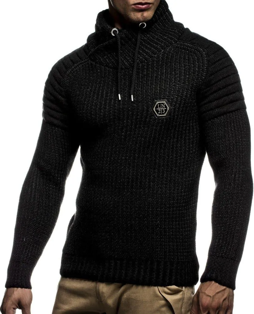 Leif Nelson Men’s Knitted Pullover | Long-sleeved slim fit Knitwear | Biker-Style sweatshirt with shawl collar for Men
