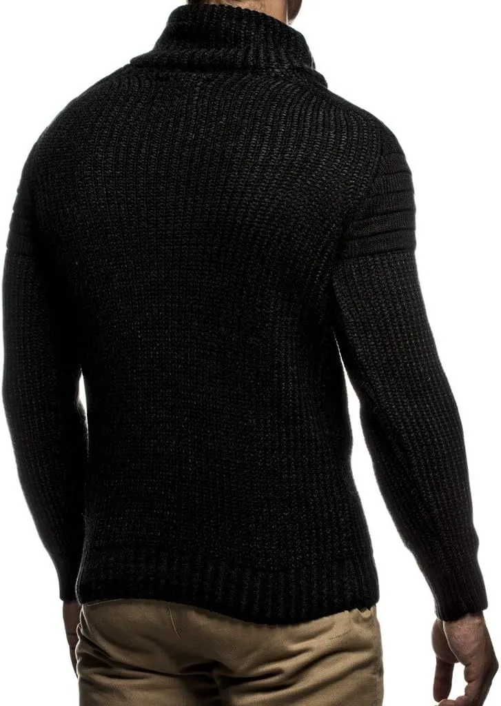 Leif Nelson Men’s Knitted Pullover | Long-sleeved slim fit Knitwear | Biker-Style sweatshirt with shawl collar for Men