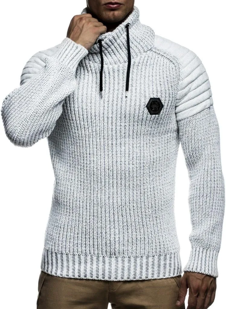 Leif Nelson Men’s Knitted Pullover | Long-sleeved slim fit Knitwear | Biker-Style sweatshirt with shawl collar for Men