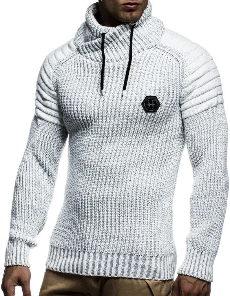 Leif Nelson Men’s Knitted Pullover | Long-sleeved slim fit Knitwear | Biker-Style sweatshirt with shawl collar for Men