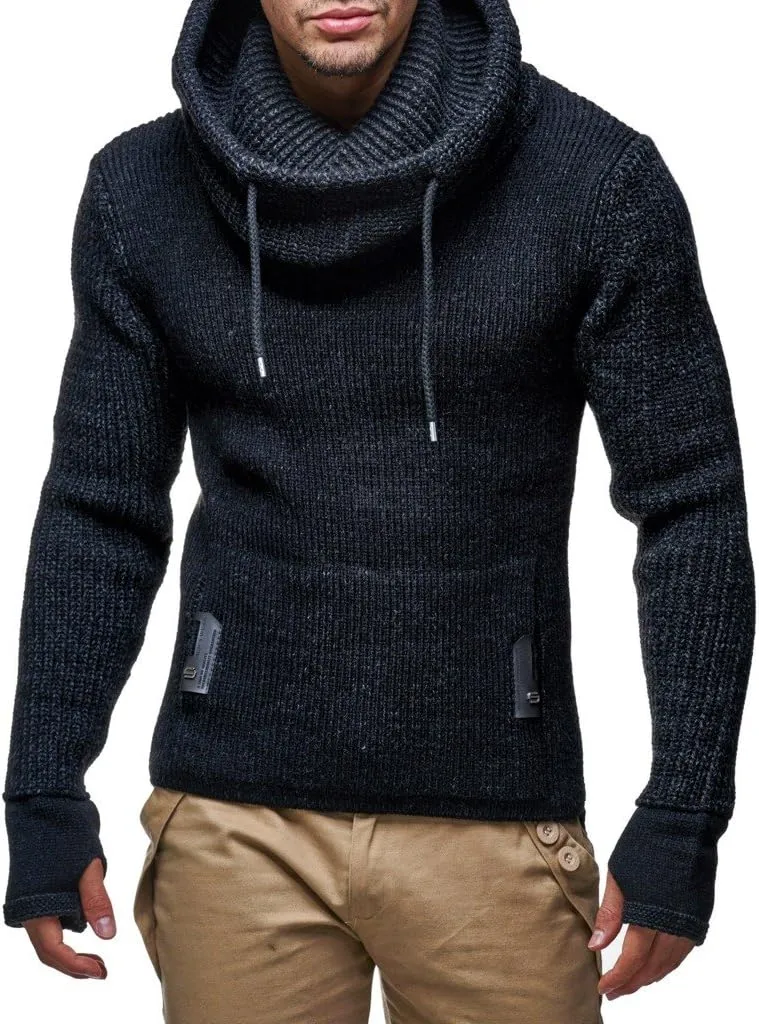 Leif Nelson Men’s Knitted Pullover | Long-Sleeved Slim fit Shirt | Basic Longsleeve Sweatshirt with Shawl Collar for Men