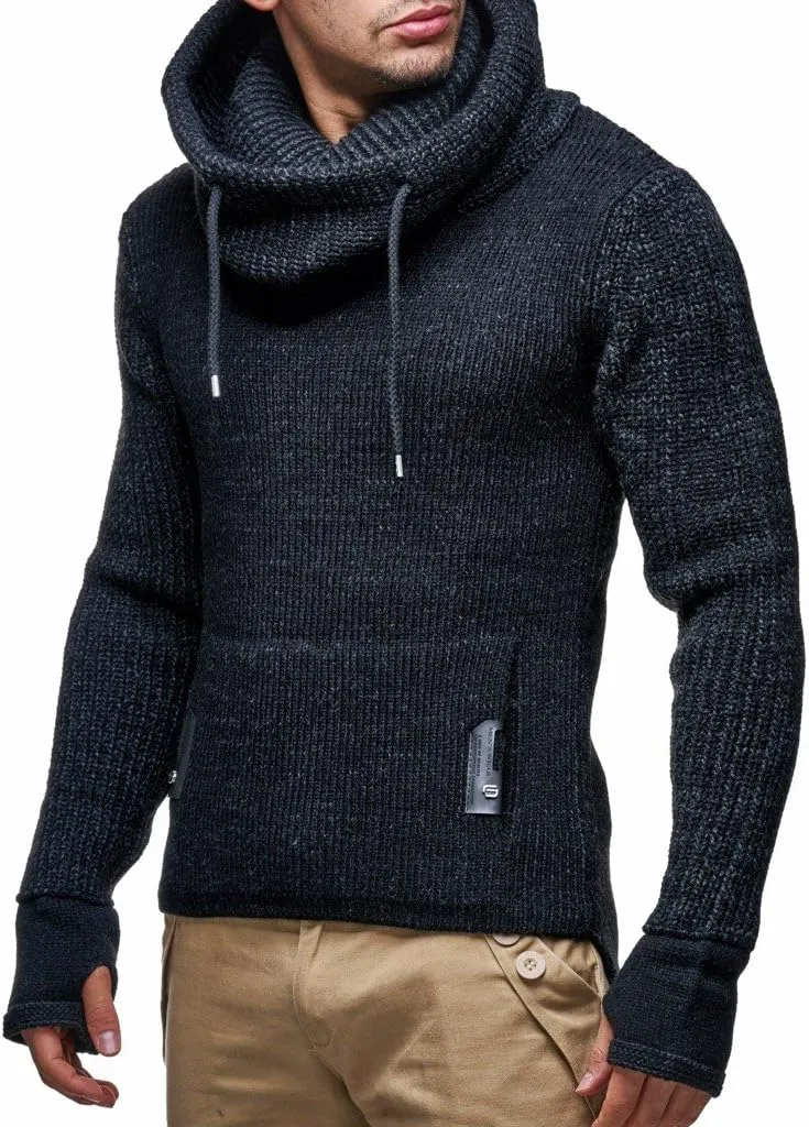 Leif Nelson Men’s Knitted Pullover | Long-Sleeved Slim fit Shirt | Basic Longsleeve Sweatshirt with Shawl Collar for Men