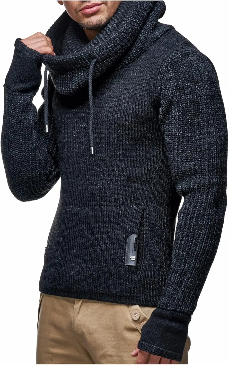 Leif Nelson Men’s Knitted Pullover | Long-Sleeved Slim fit Shirt | Basic Longsleeve Sweatshirt with Shawl Collar for Men