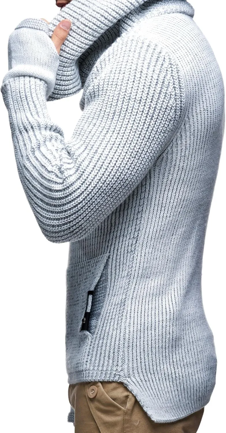 Leif Nelson Men’s Knitted Pullover | Long-Sleeved Slim fit Shirt | Basic Longsleeve Sweatshirt with Shawl Collar for Men