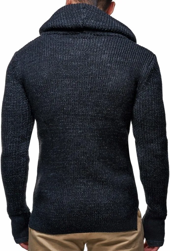 Leif Nelson Men’s Knitted Pullover | Long-Sleeved Slim fit Shirt | Basic Longsleeve Sweatshirt with Shawl Collar for Men