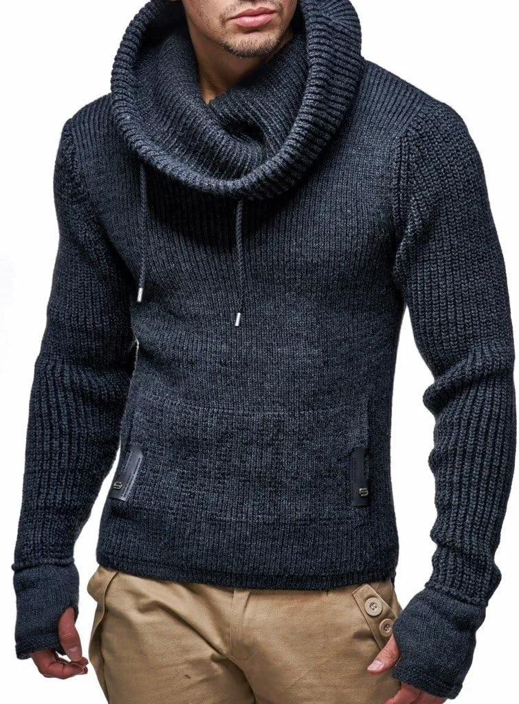 Leif Nelson Men’s Knitted Pullover | Long-Sleeved Slim fit Shirt | Basic Longsleeve Sweatshirt with Shawl Collar for Men