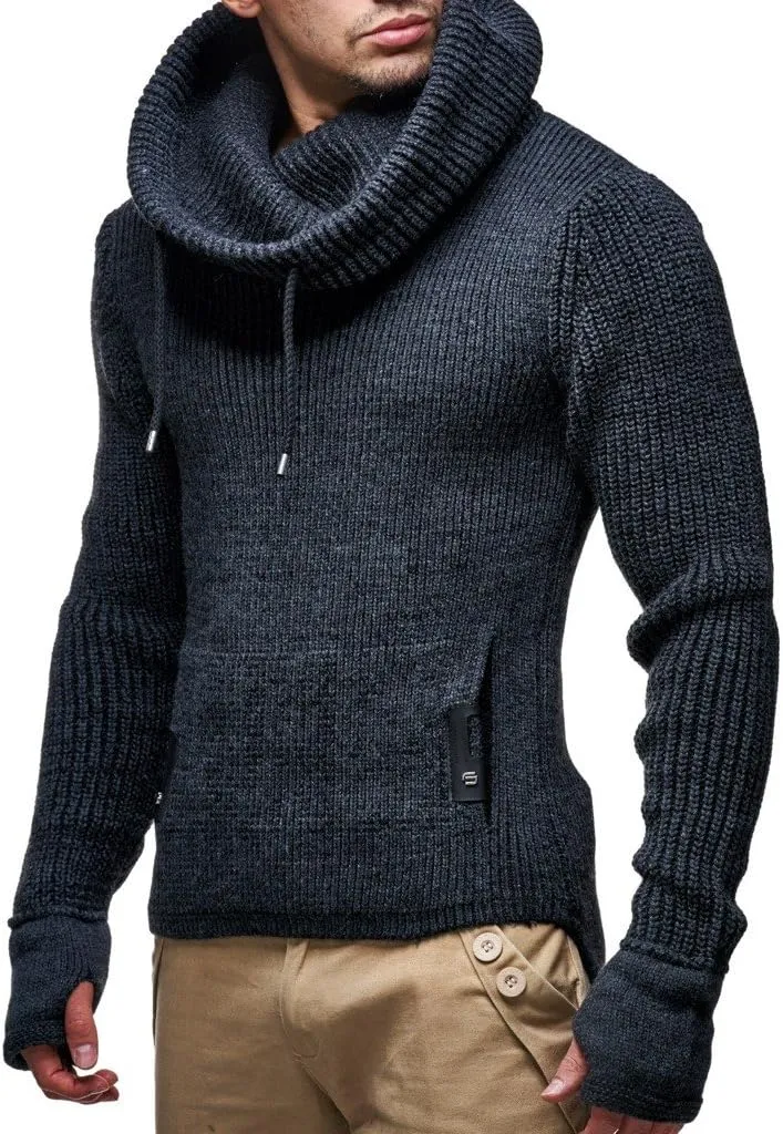 Leif Nelson Men’s Knitted Pullover | Long-Sleeved Slim fit Shirt | Basic Longsleeve Sweatshirt with Shawl Collar for Men