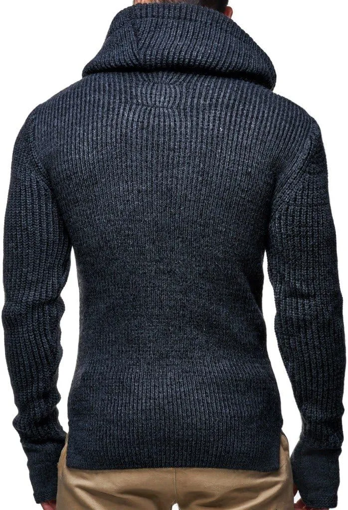 Leif Nelson Men’s Knitted Pullover | Long-Sleeved Slim fit Shirt | Basic Longsleeve Sweatshirt with Shawl Collar for Men
