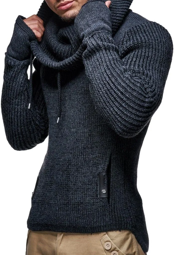 Leif Nelson Men’s Knitted Pullover | Long-Sleeved Slim fit Shirt | Basic Longsleeve Sweatshirt with Shawl Collar for Men