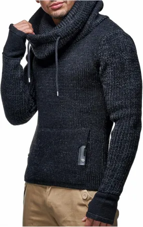 Leif Nelson Men’s Knitted Pullover | Long-Sleeved Slim fit Shirt | Basic Longsleeve Sweatshirt with Shawl Collar for Men