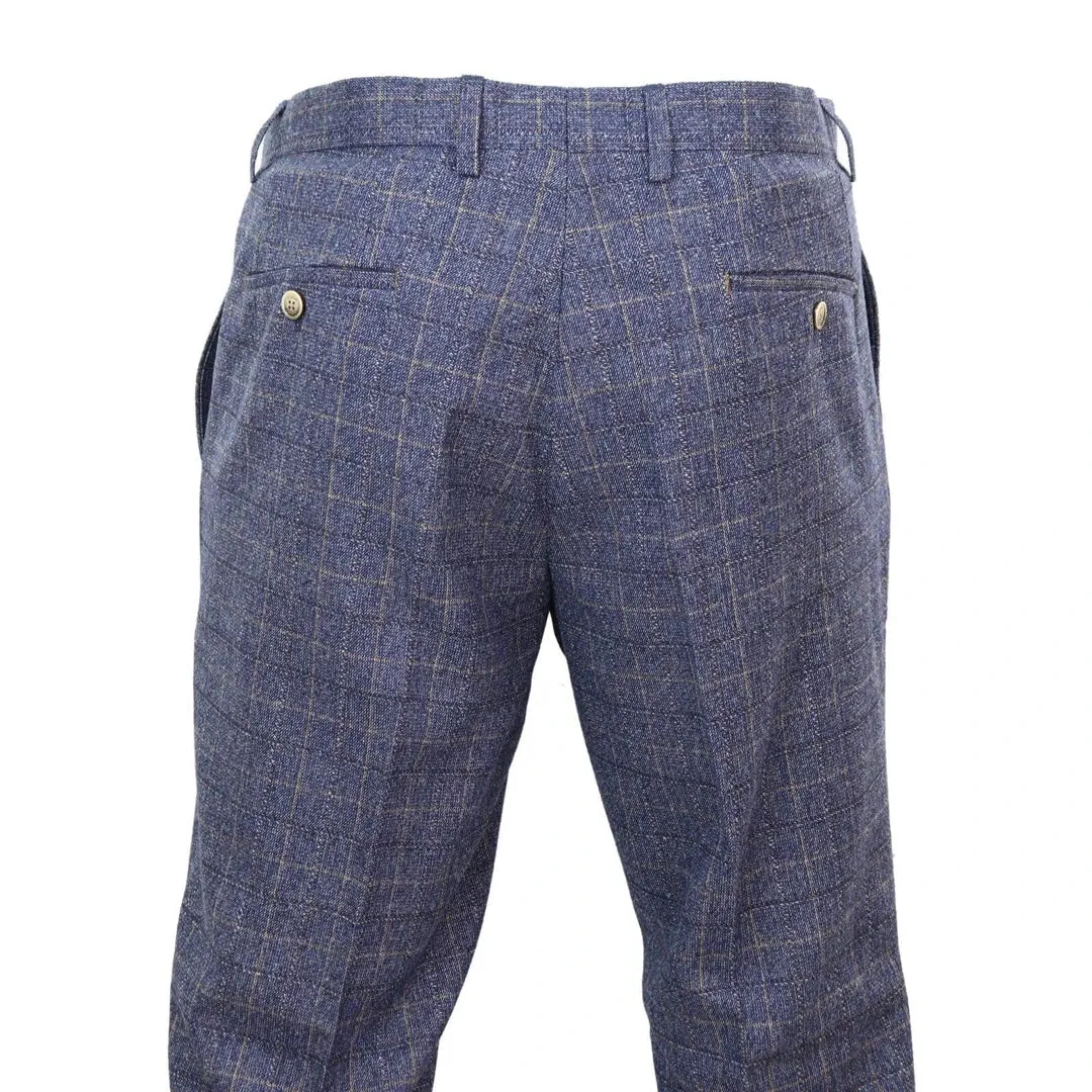 Matteo - Men's Blue Check Trousers