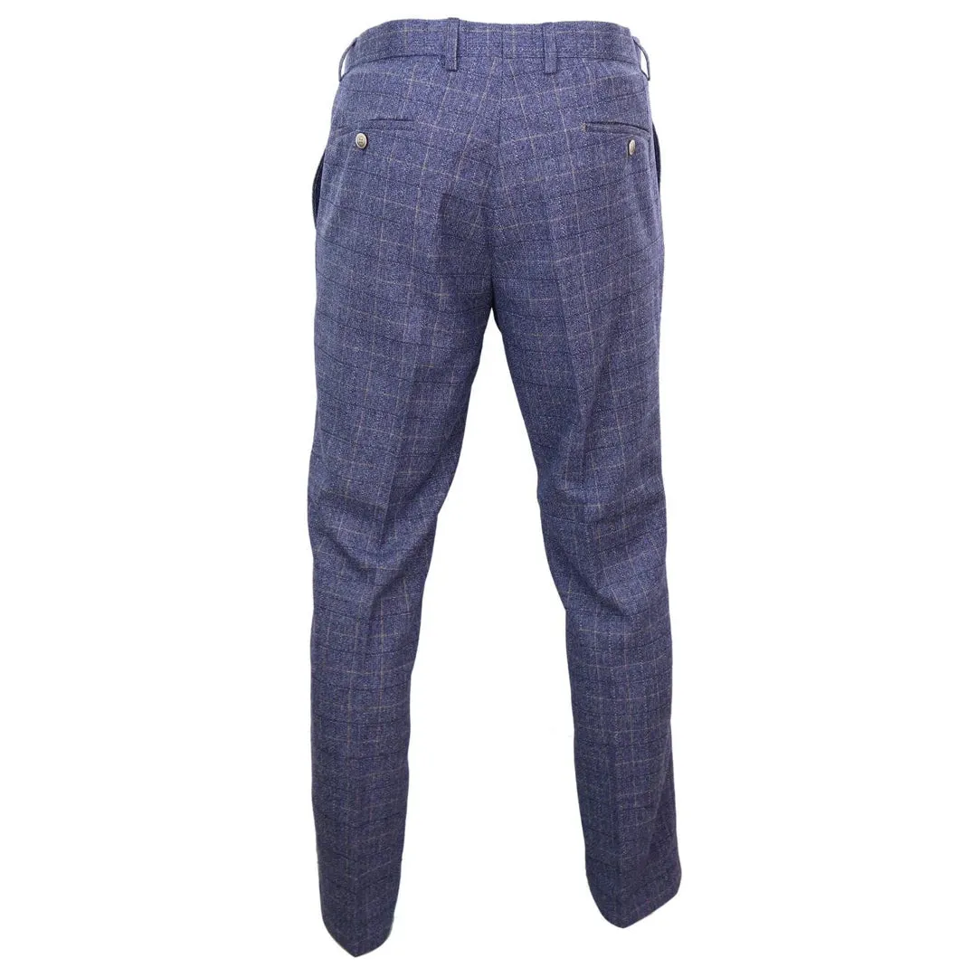 Matteo - Men's Blue Check Trousers