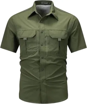 Men Short Sleeve Shirt Breathable Tactical Work Shirt Tops Outdoor Casual Quick Dry Multi-Pocket Camping Cargo Shirts