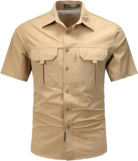 Men Short Sleeve Shirt Breathable Tactical Work Shirt Tops Outdoor Casual Quick Dry Multi-Pocket Camping Cargo Shirts