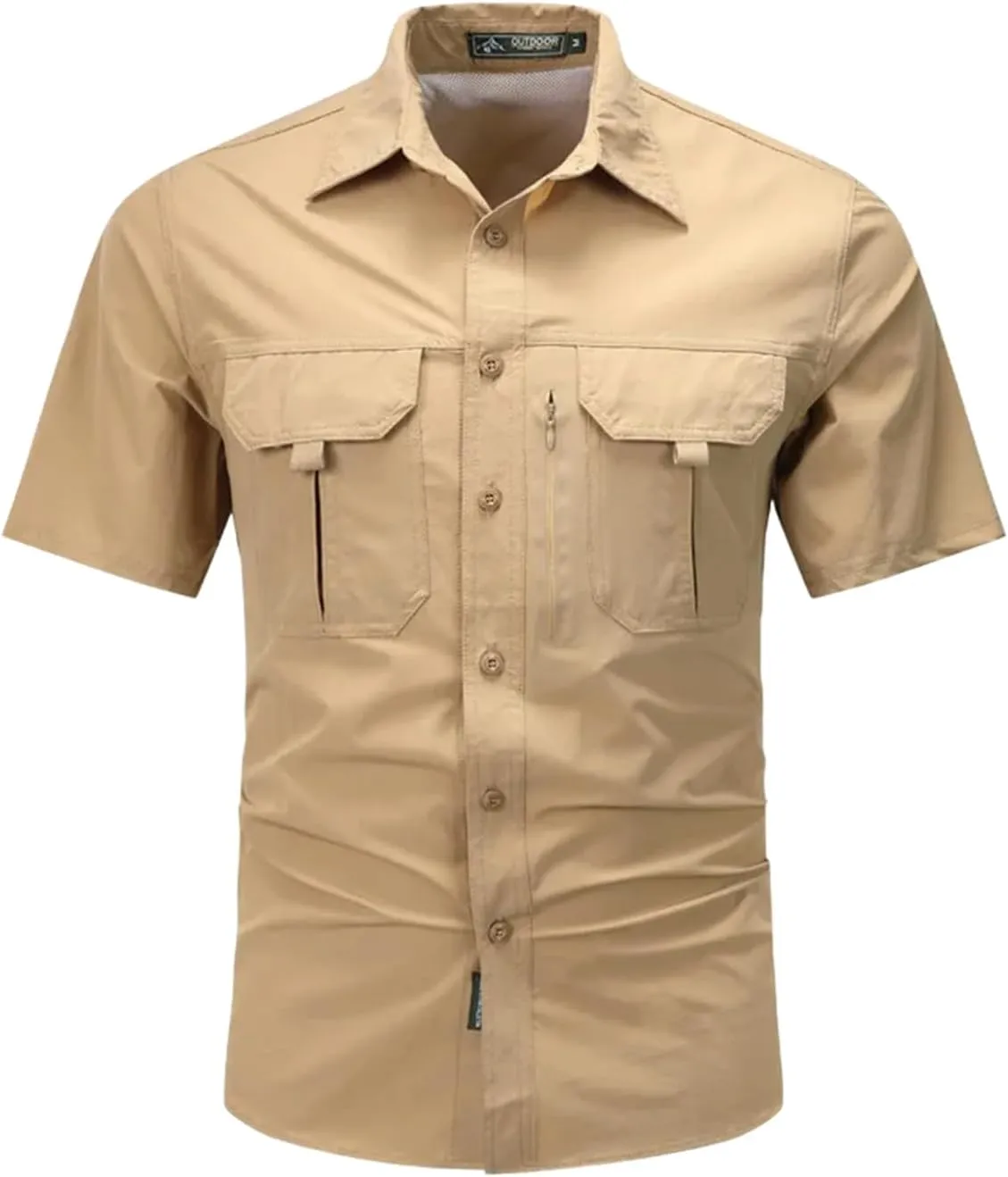 Men Short Sleeve Shirt Breathable Tactical Work Shirt Tops Outdoor Casual Quick Dry Multi-Pocket Camping Cargo Shirts