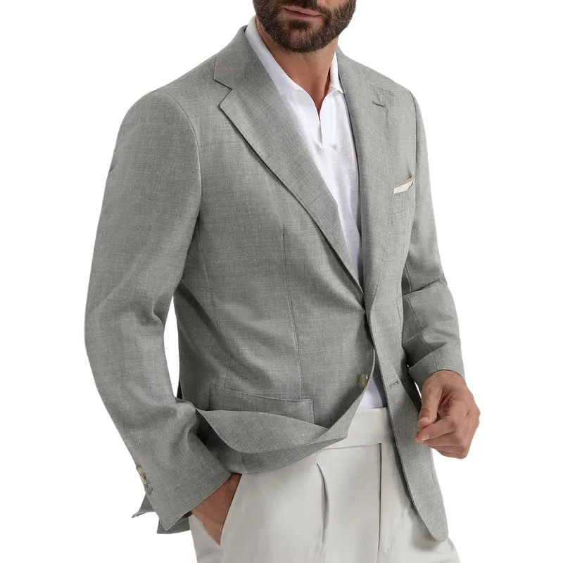 Men's Casual Lapel Two-button Cotton and Linen Blazer 84068861F