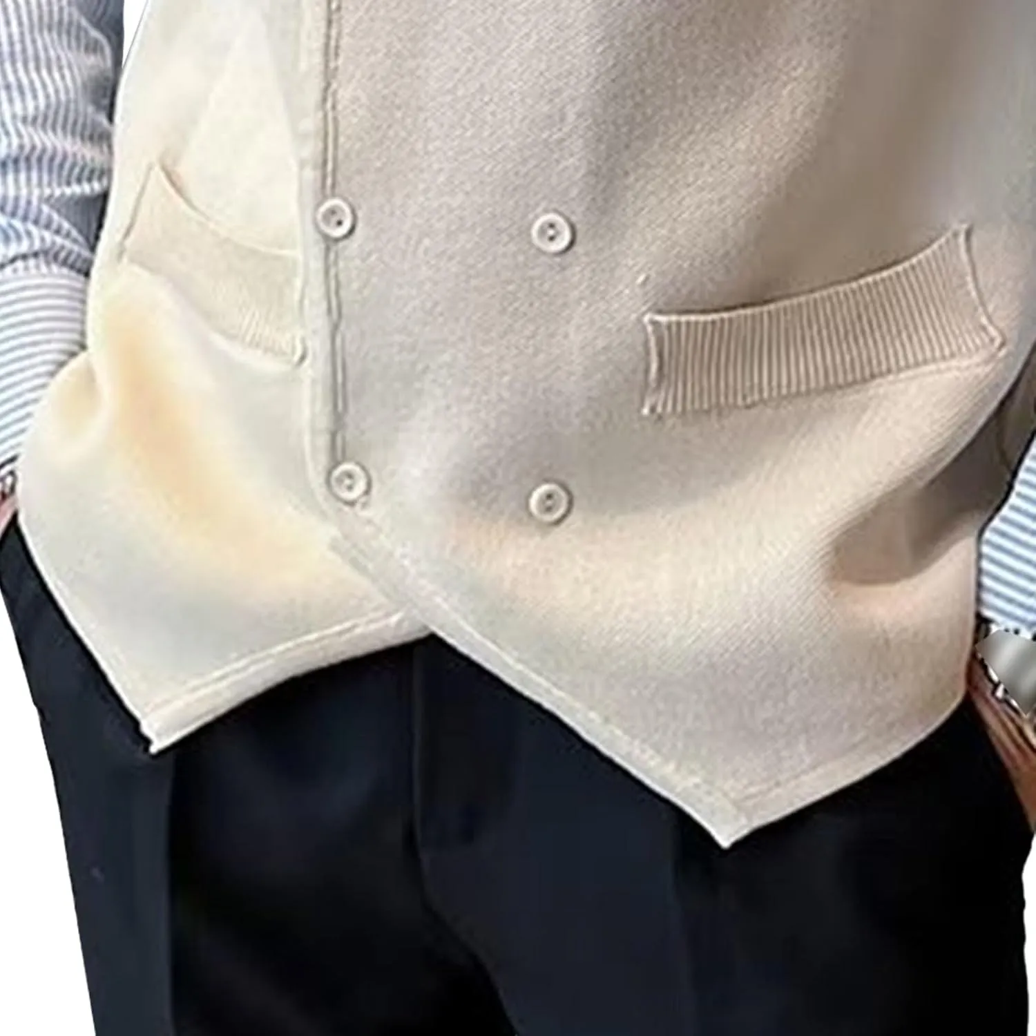 Mens Double Breasted Sleeveless Sweater V-Neck Knitted Cardigan Tank Top Casual Slim Fit Vest with Pockets