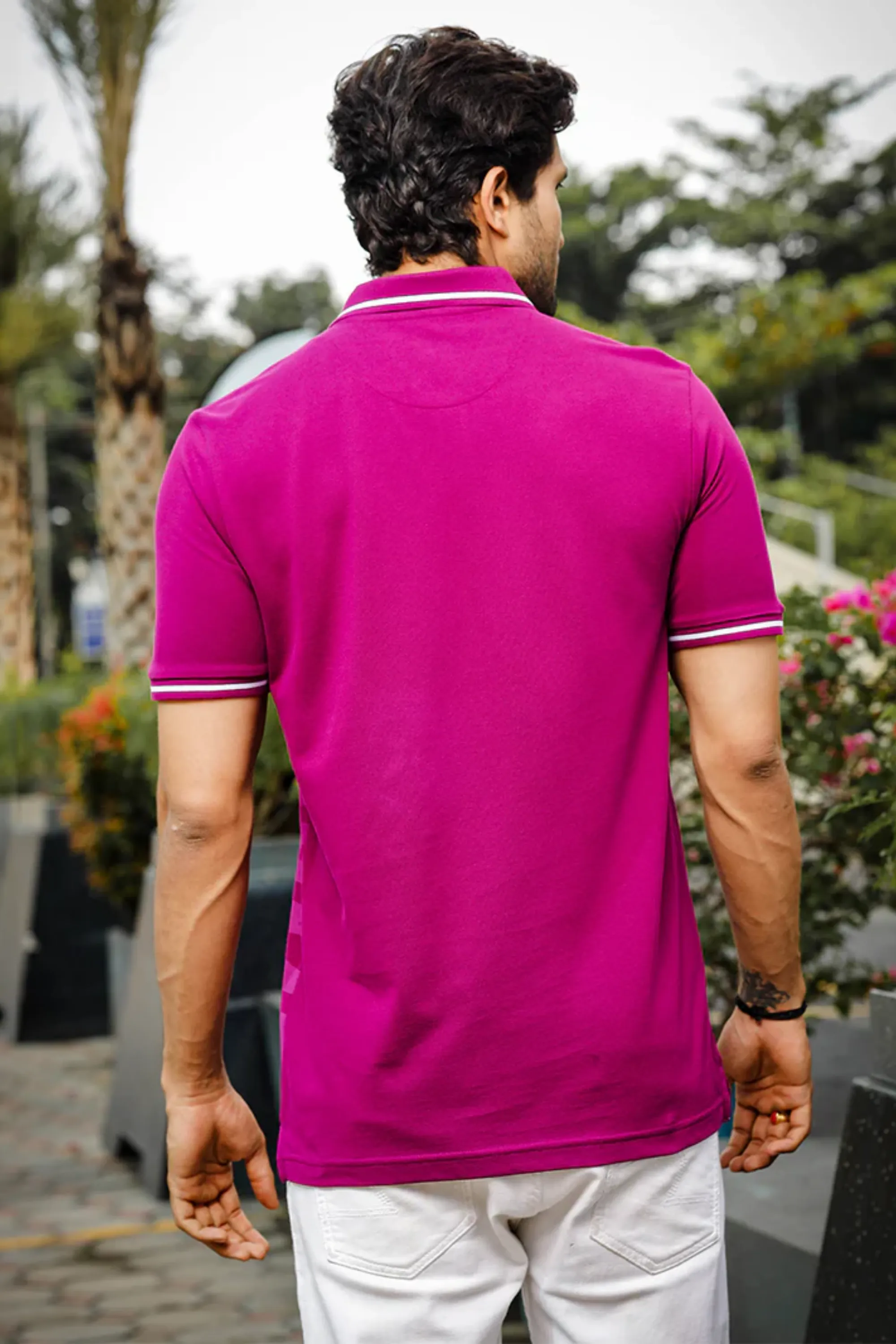 Mens Graphic Print Polo Neck Purple T-Shirt