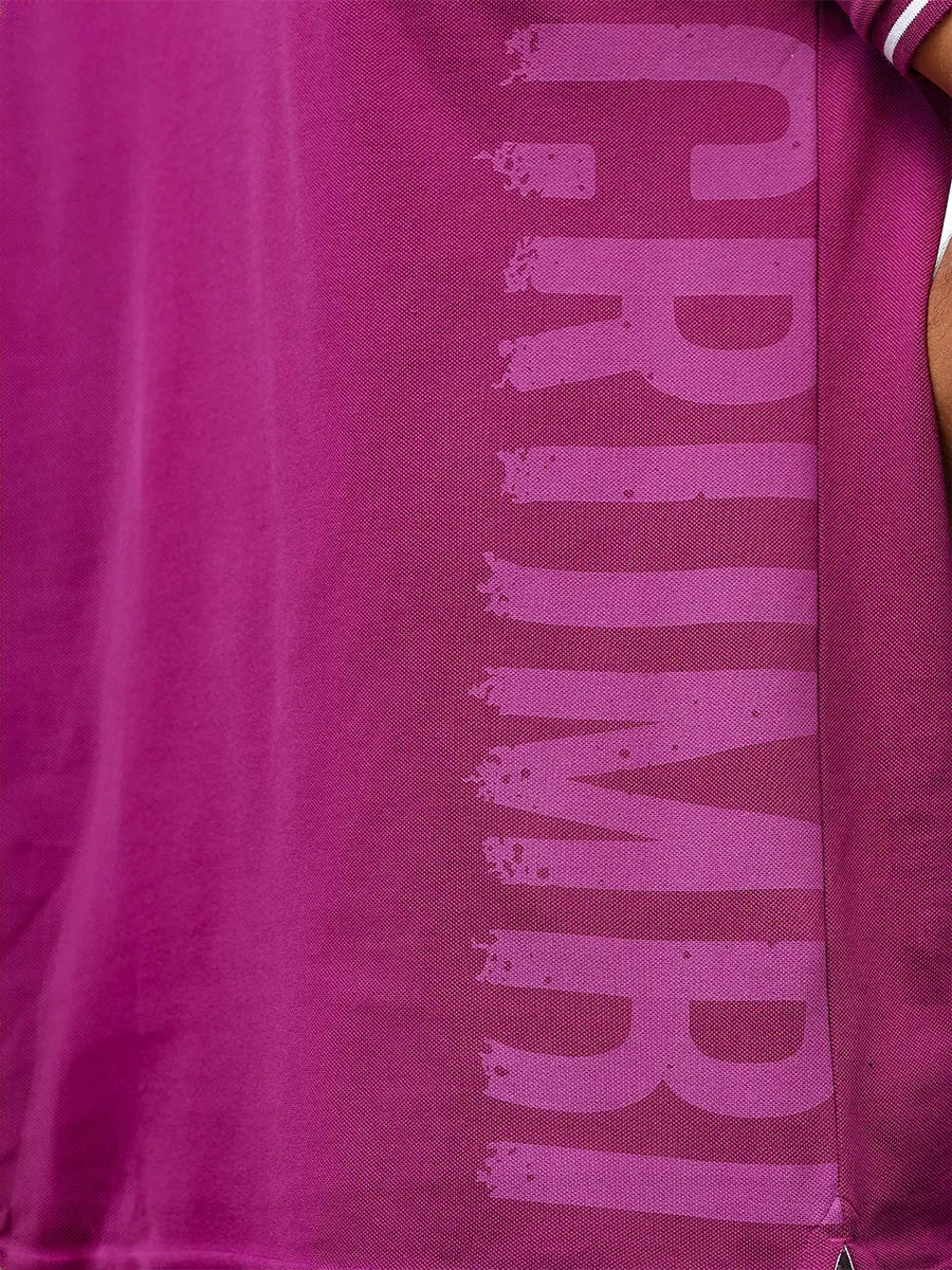 Mens Graphic Print Polo Neck Purple T-Shirt