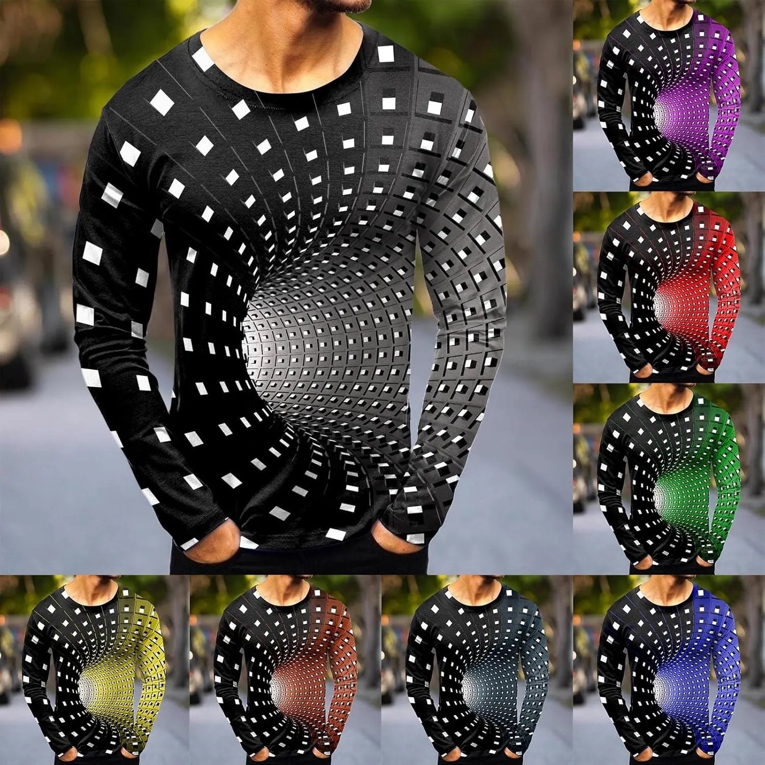 Mens Hipster Optical Illusion 3D Print T-Shirts Funny Graphic Crewneck Short Sleeve Tees Casual Lightweight Comfy Fitted Tops