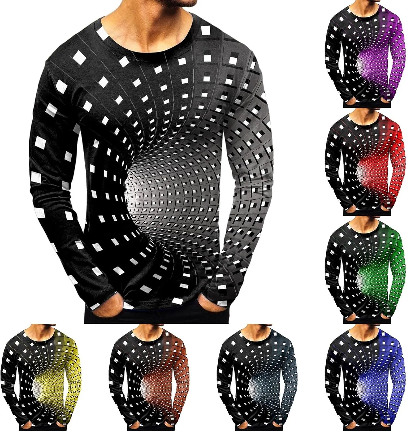 Mens Hipster Optical Illusion 3D Print T-Shirts Funny Graphic Crewneck Short Sleeve Tees Casual Lightweight Comfy Fitted Tops