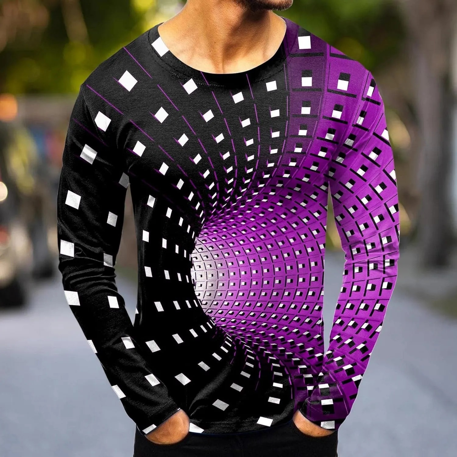 Mens Hipster Optical Illusion 3D Print T-Shirts Funny Graphic Crewneck Short Sleeve Tees Casual Lightweight Comfy Fitted Tops