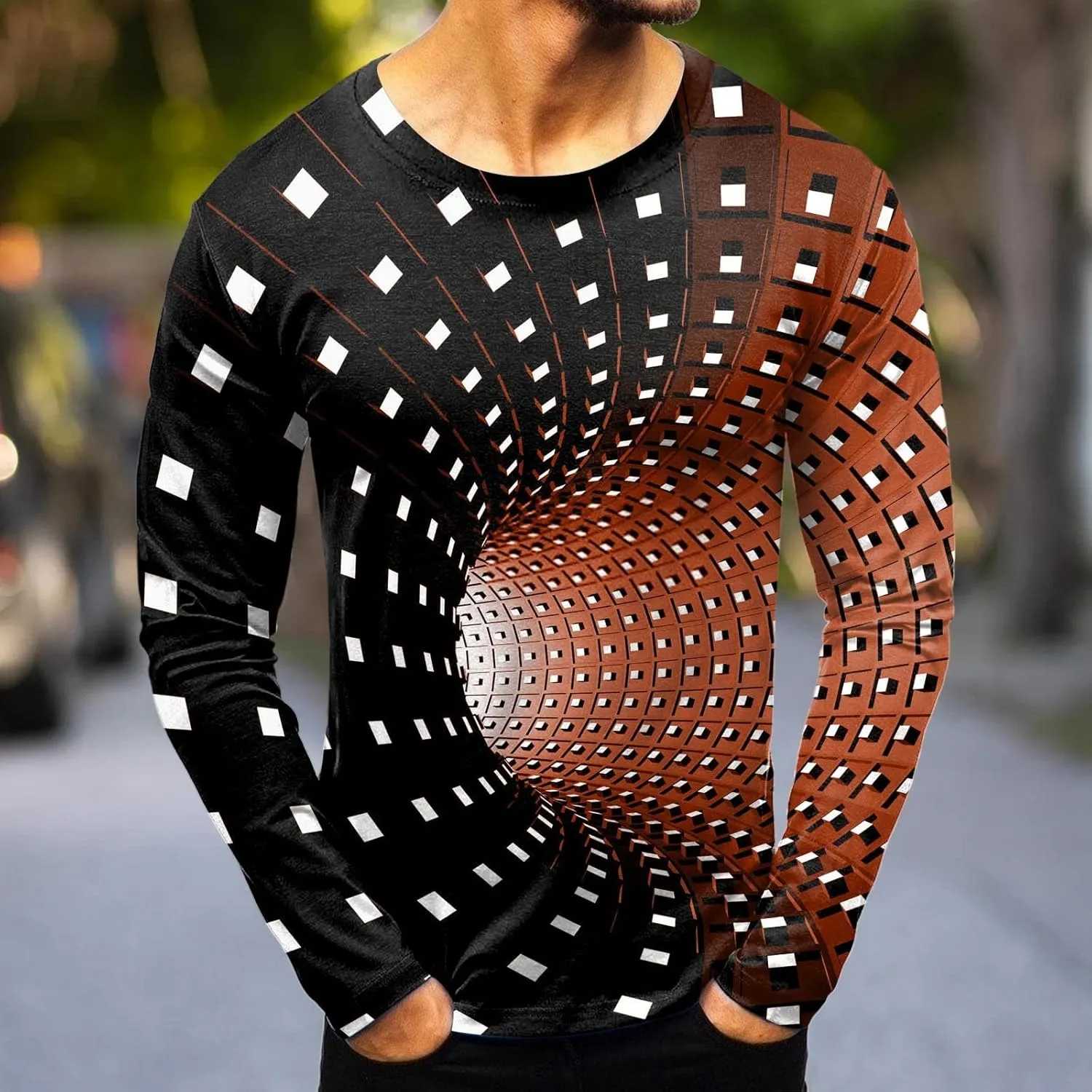 Mens Hipster Optical Illusion 3D Print T-Shirts Funny Graphic Crewneck Short Sleeve Tees Casual Lightweight Comfy Fitted Tops