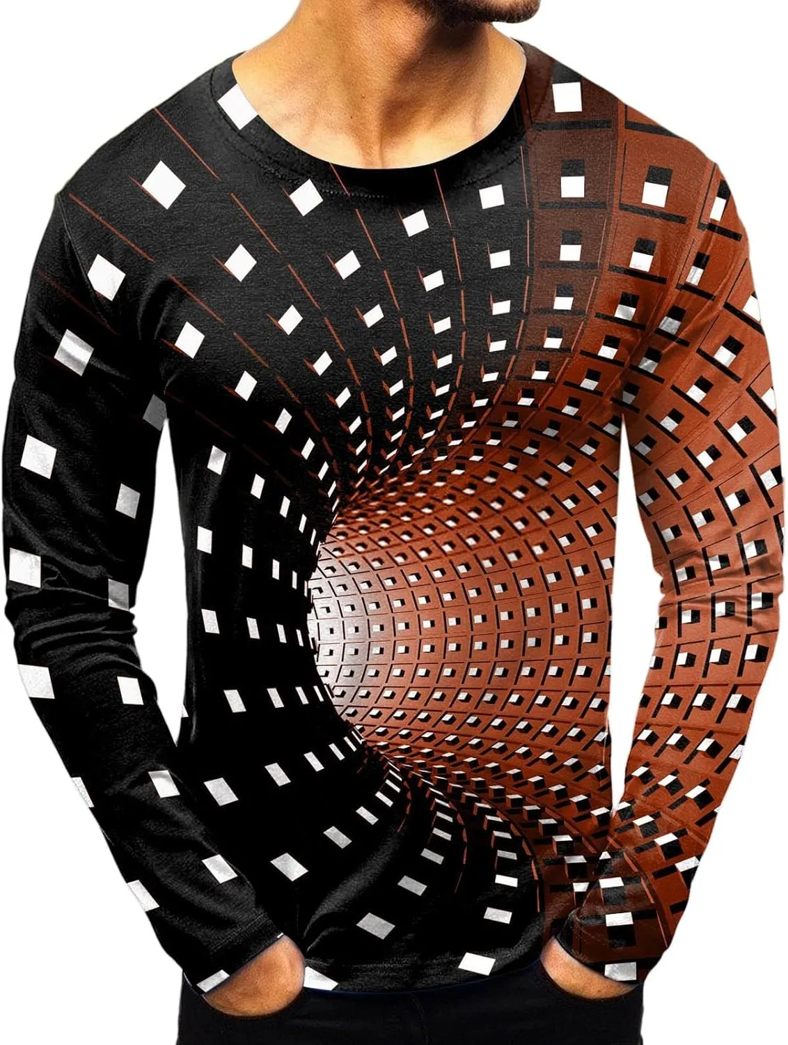 Mens Hipster Optical Illusion 3D Print T-Shirts Funny Graphic Crewneck Short Sleeve Tees Casual Lightweight Comfy Fitted Tops
