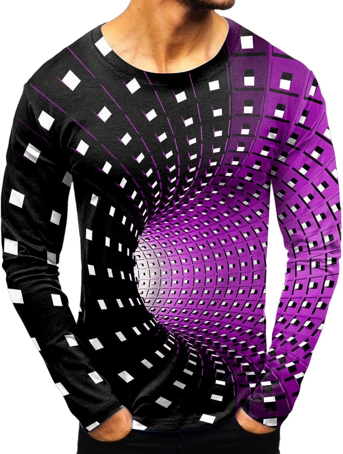 Mens Hipster Optical Illusion 3D Print T-Shirts Funny Graphic Crewneck Short Sleeve Tees Casual Lightweight Comfy Fitted Tops