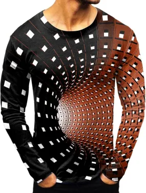 Mens Hipster Optical Illusion 3D Print T-Shirts Funny Graphic Crewneck Short Sleeve Tees Casual Lightweight Comfy Fitted Tops