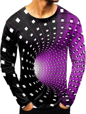 Mens Hipster Optical Illusion 3D Print T-Shirts Funny Graphic Crewneck Short Sleeve Tees Casual Lightweight Comfy Fitted Tops