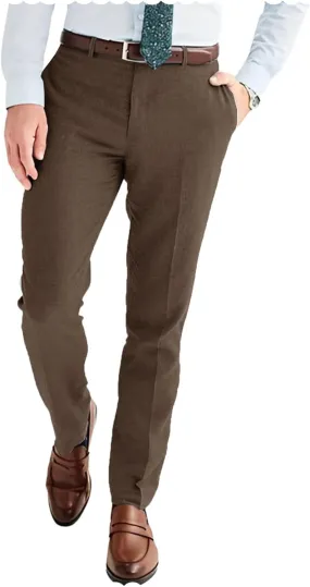 Men's Linen Blend Dress Pants Slim Fit Flat Front Wedding Beach Trousers Lightweight & Comfortable