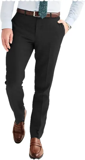 Men's Linen Blend Dress Pants Slim Fit Flat Front Wedding Beach Trousers Lightweight & Comfortable