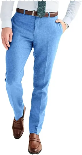 Men's Linen Blend Dress Pants Slim Fit Flat Front Wedding Beach Trousers Lightweight & Comfortable