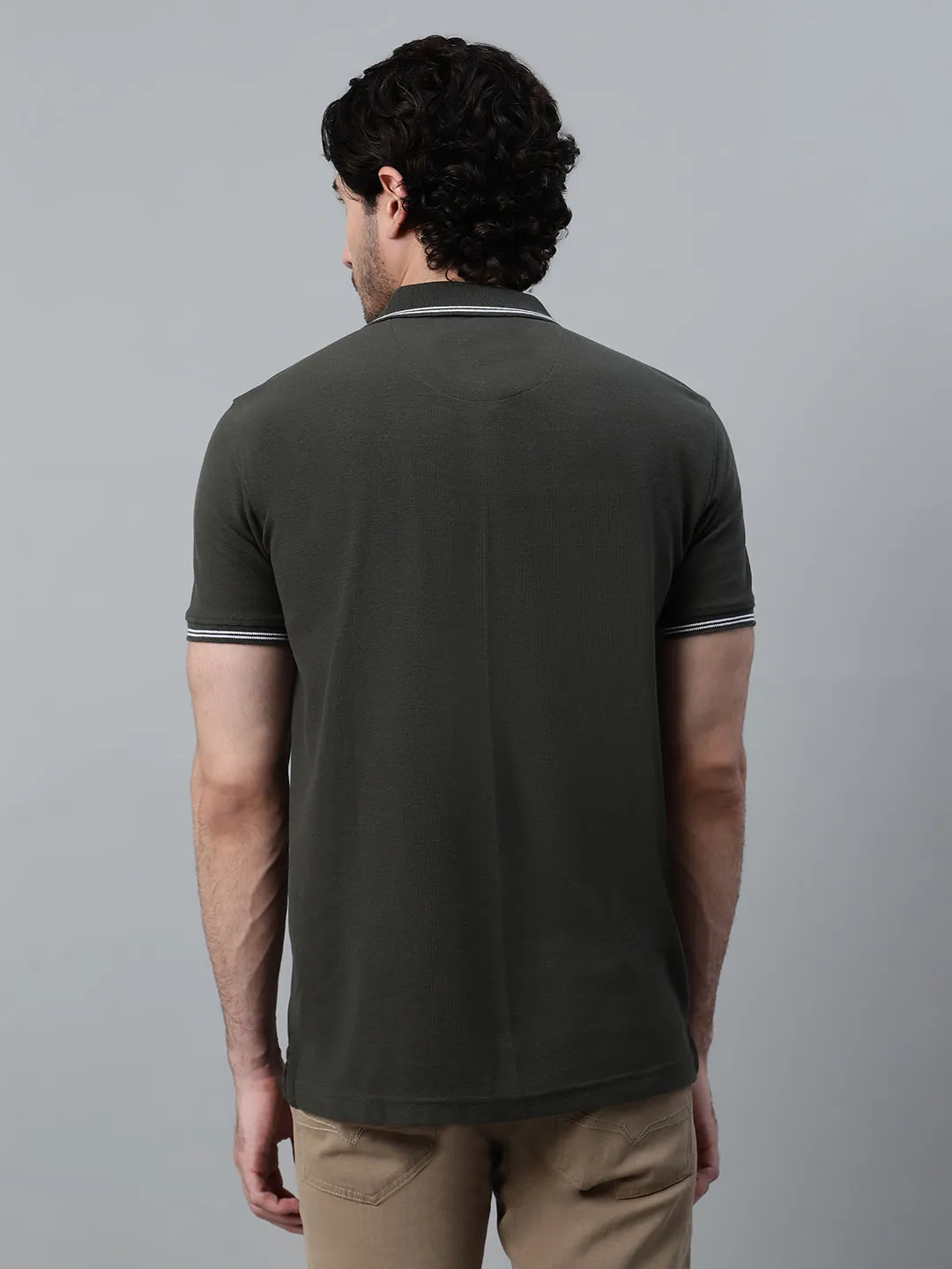 Men's Olive Green Solid Polo Neck Half Sleeve T-shirt